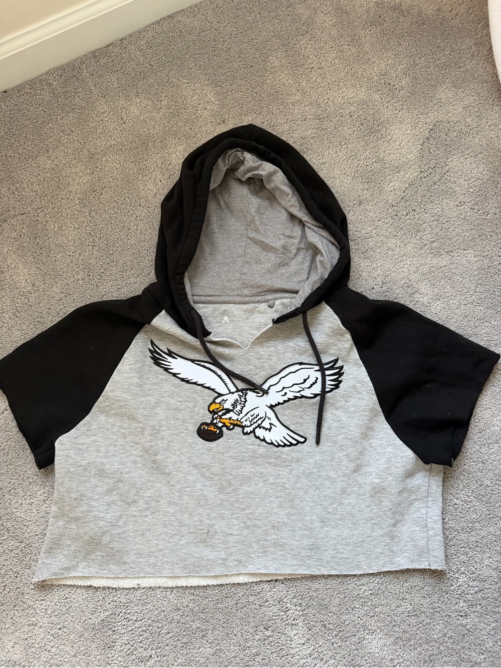 Antigua Black and Gray Eagle Graphic Cropped Hoodie